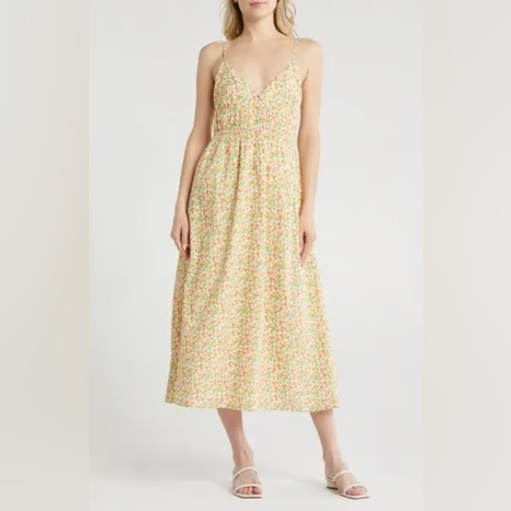 Wayf Yellow Floral Spaghetti-Strap Maxi Dress